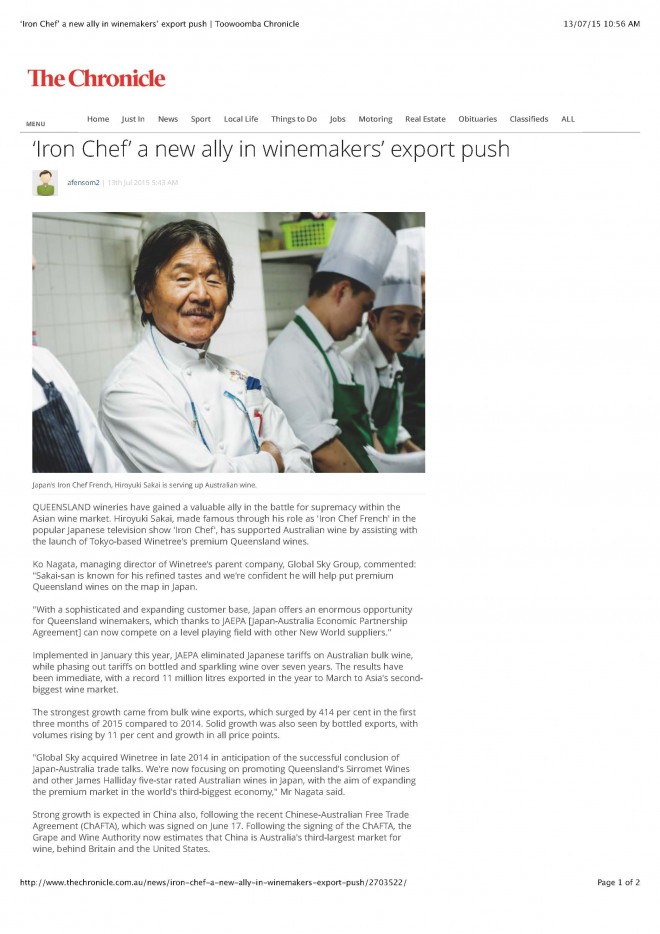 Toowoomba Chronicle_‘Iron Chef’ a new ally in winemakers’ export push_13 Jul 15_ページ_1